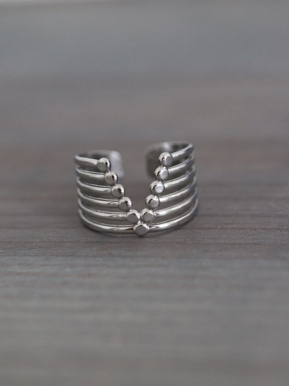 V Style Layered Cuff Ring Silver Stainless Steel